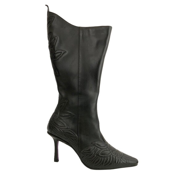 Suzanne Somers Leather Tall Floral Accents Wide Width Boots 6.5W - Picture 2 of 11